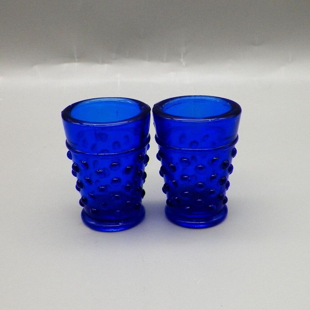 Vintage Pair of Miniature Cobalt Blue Hobnail Tumblers 2" high Fenton Childs Set